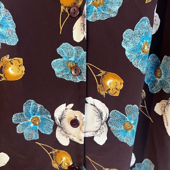 Graver Studio Brown Floral Print Button Front Lightweight Blouse Size XL - Picture 4 of 8